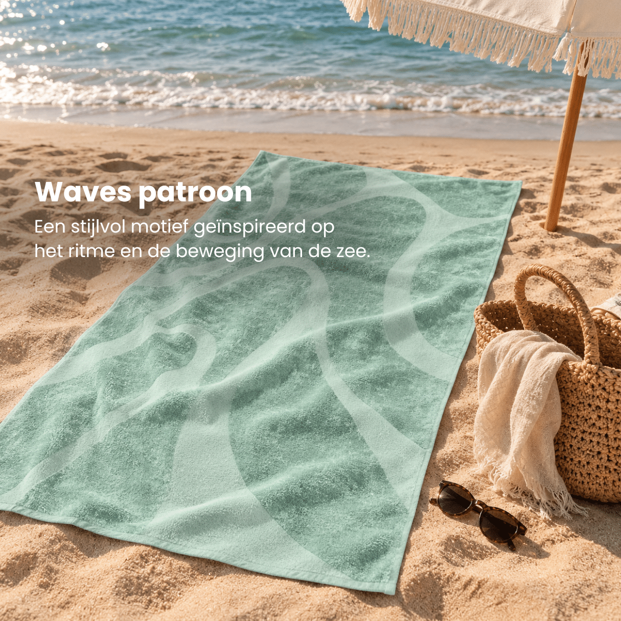 Sauna / Strandlaken Waves XXL - 100x200cm forest - Afbeelding 2