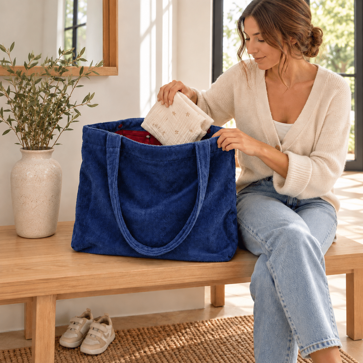 Mombag Velours Navy - Afbeelding 4